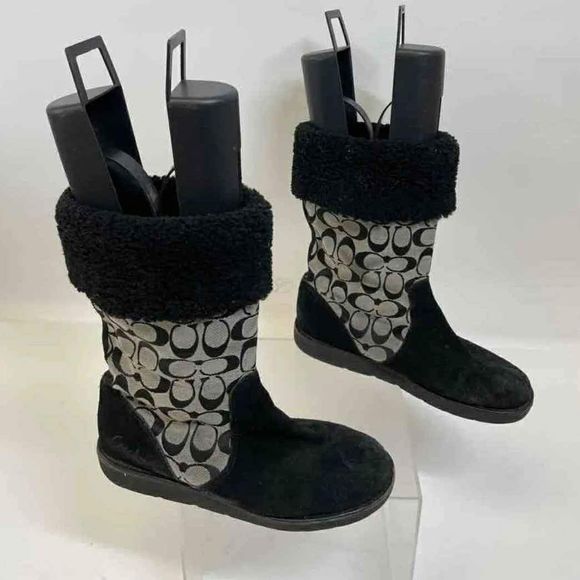 Coach Designer Women's Monogram Black Gray Boots - Size 10B - Picture 2 of 7